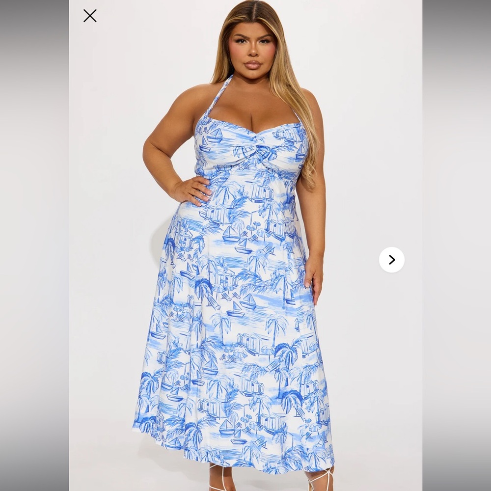 Blue and White Halter Dress